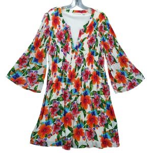 Sunny Leigh Floral Print Pleated Bell Sleeve Dress Multicolor Size M‎